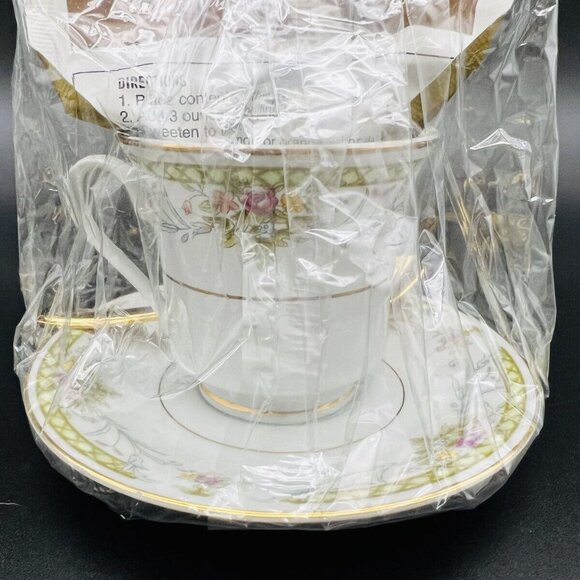 Floral Lattice Coffee Cup and Saucer Gold Trim Gift Set Spoon Espresso Wrapped - Picture 5 of 10